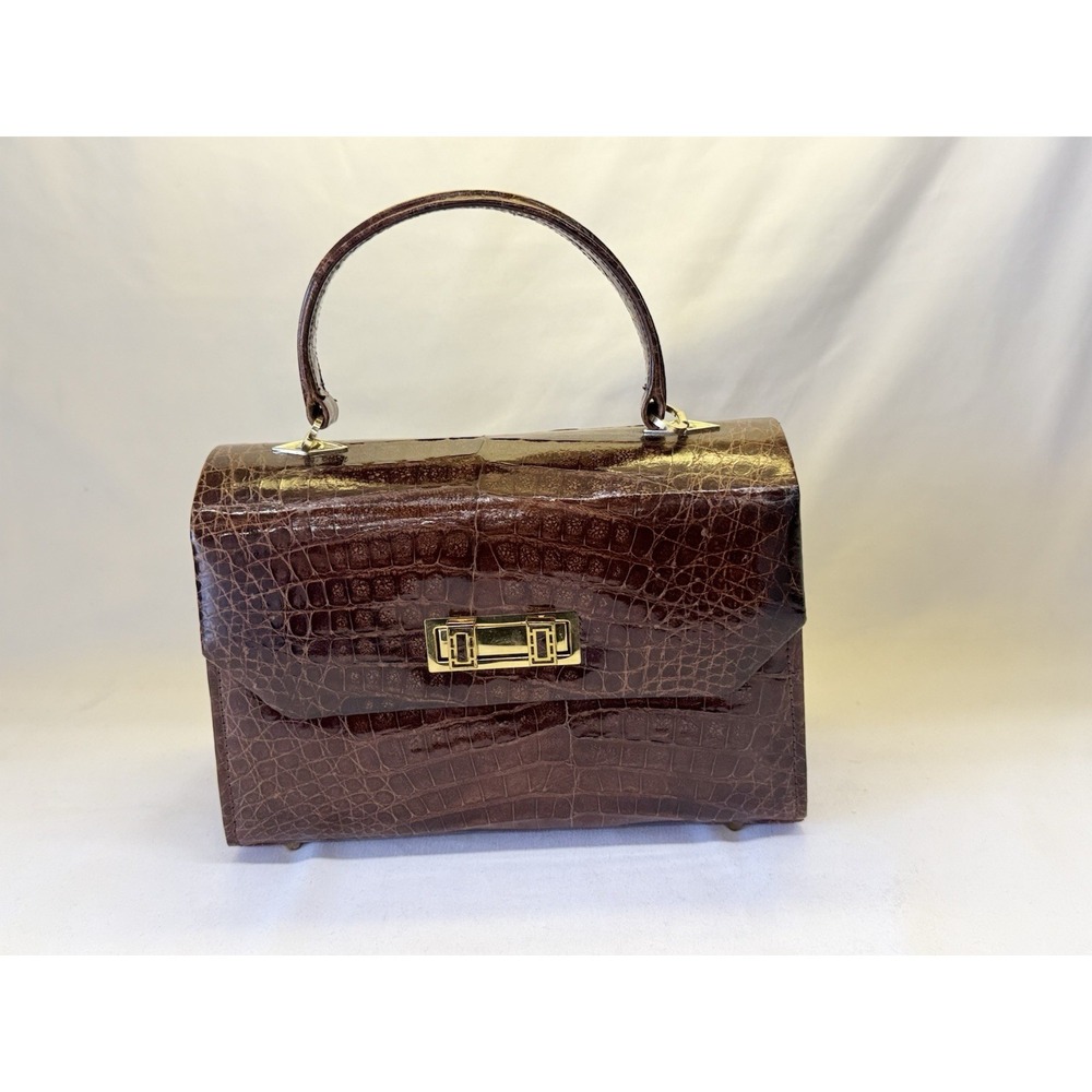 Talabarteria Women's Brown Leather Crocodile Style Handbag Purse